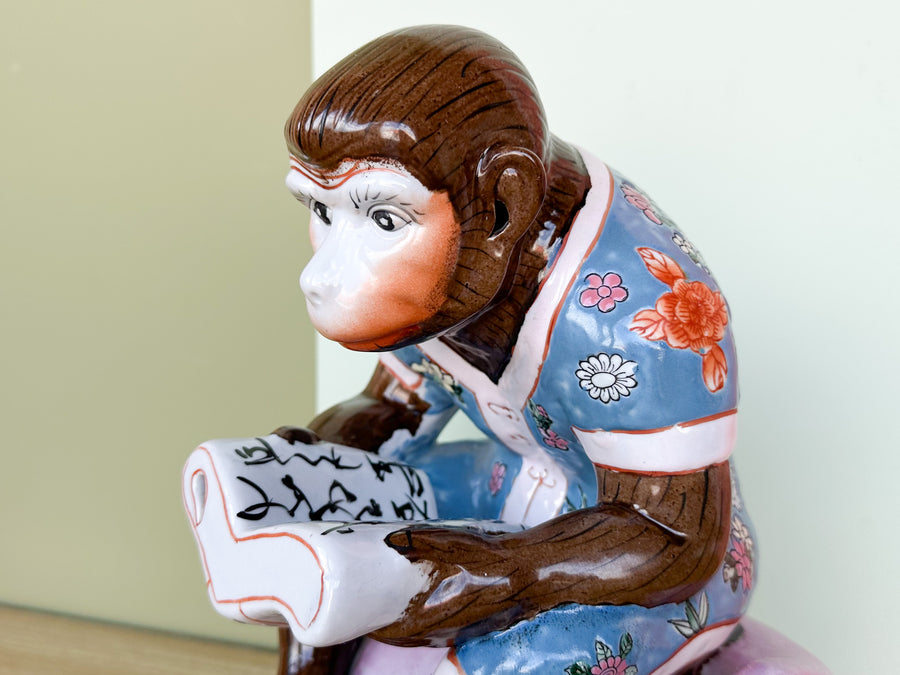 Porcelain Reading Monkey Figurine