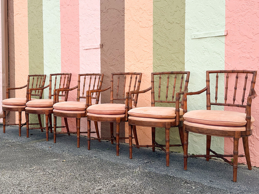 Set of Six Handsome Faux Bamboo Dining Chairs