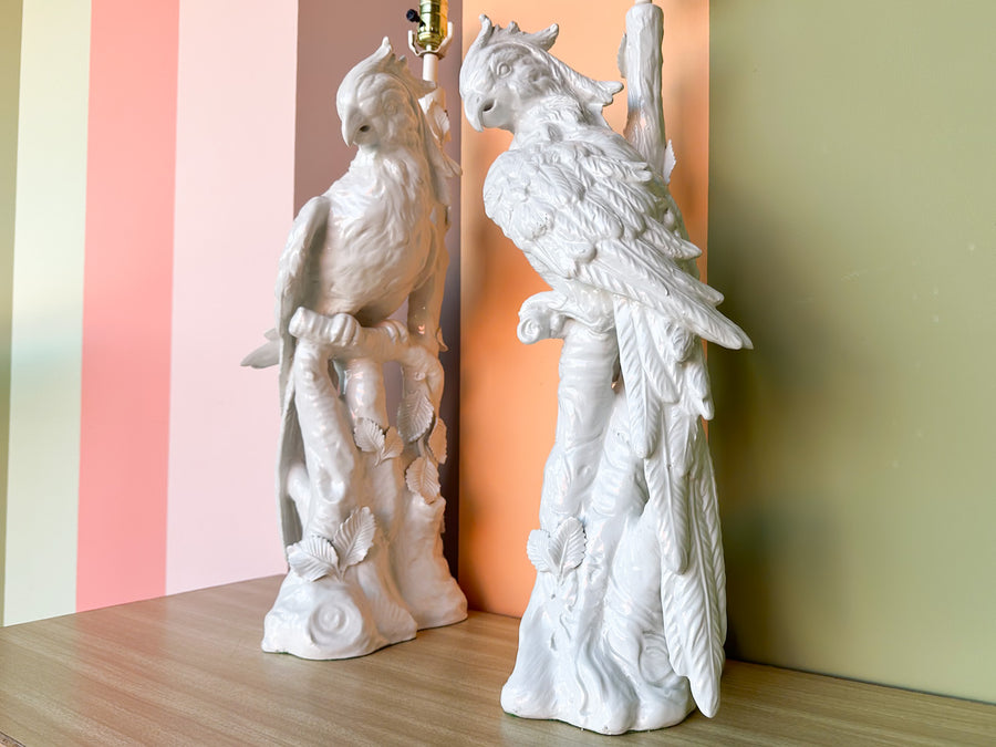 Pair of Large Porcelain Parrot Lamps