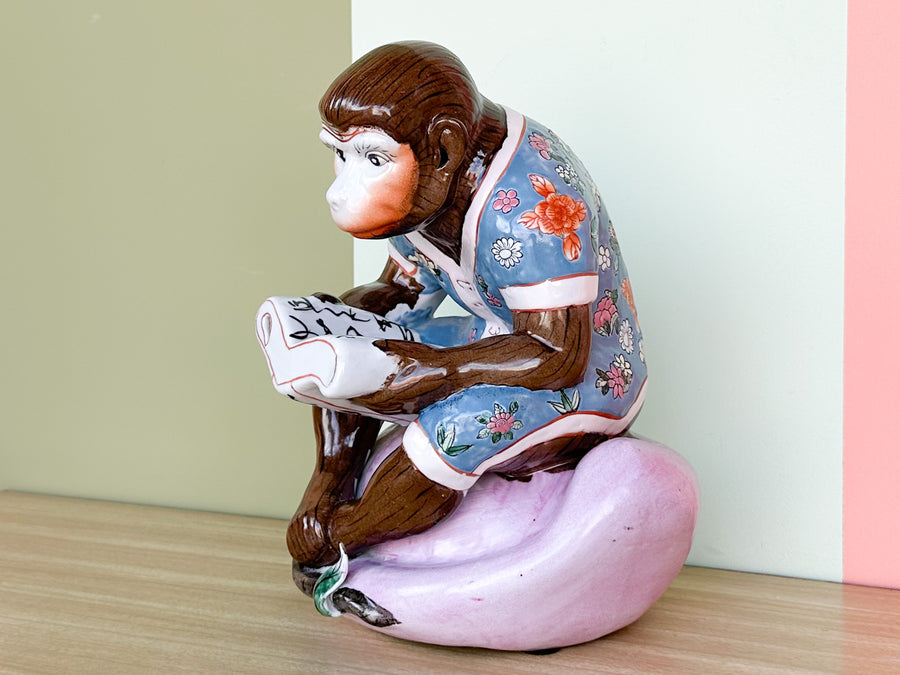 Porcelain Reading Monkey Figurine