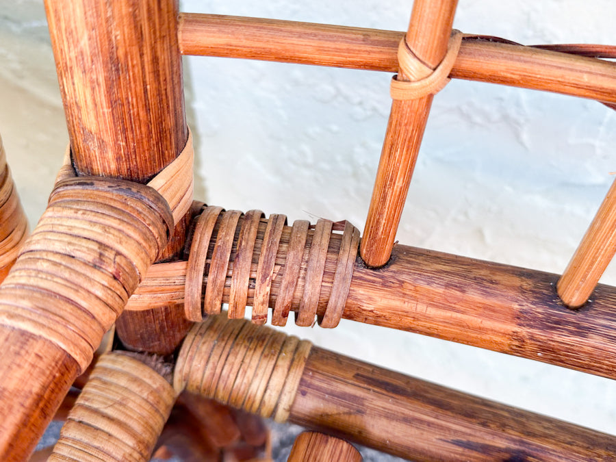 Set of Six Grid Back Rattan Dining Chairs