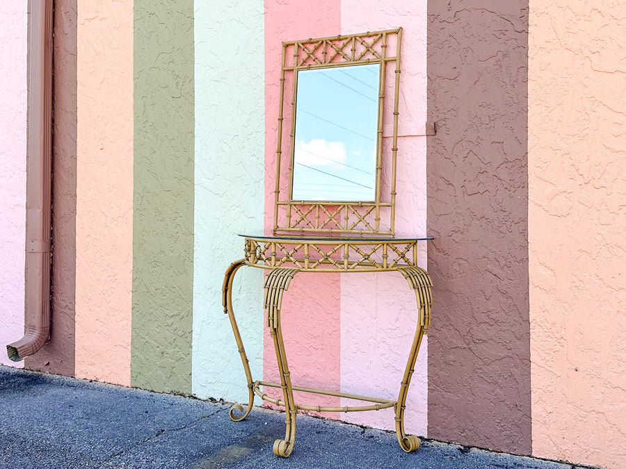 Metal Faux Bamboo Mirror and Demilune