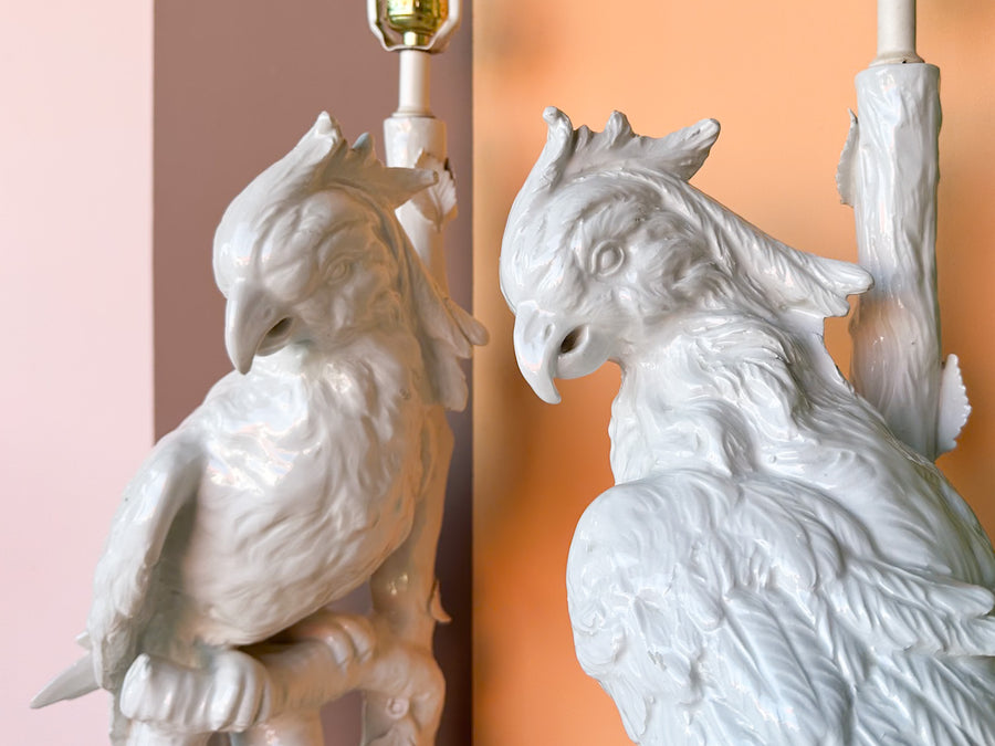 Pair of Large Porcelain Parrot Lamps