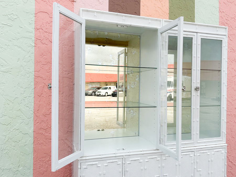 Faux Bamboo Cabinet with Antique Glass