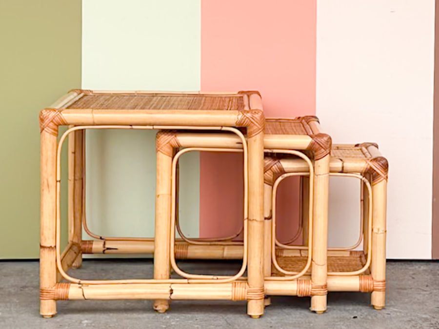 Set of Three Rattan Nesting Tables