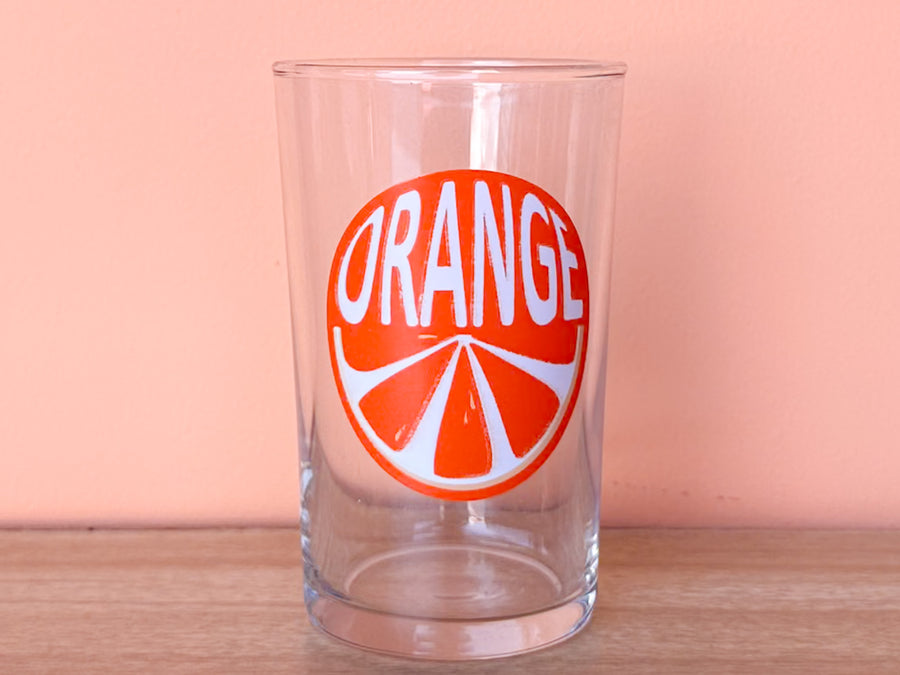 Set of Six Orange Juice Glasses and Pitcher