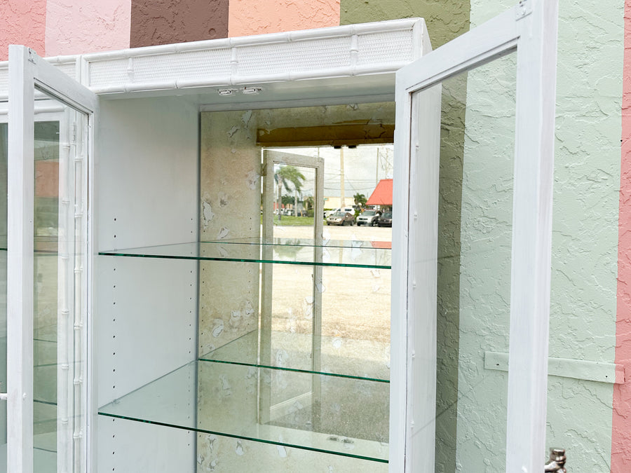Faux Bamboo Cabinet with Antique Glass