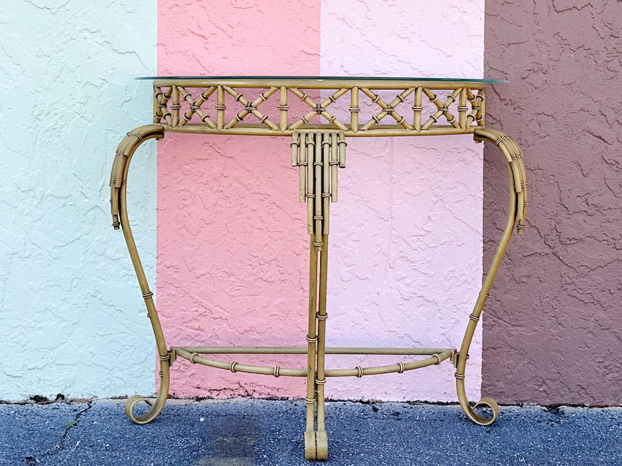 Metal Faux Bamboo Mirror and Demilune