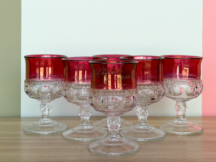 Set of Twenty Two Ruby Red 1960s Kings Crown Glassware