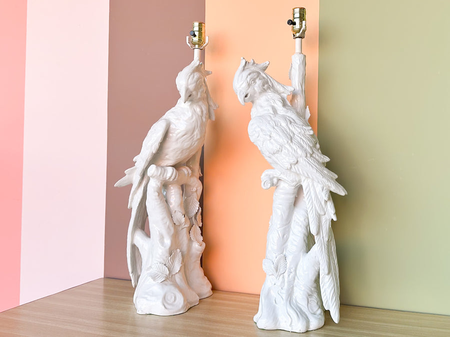 Pair of Large Porcelain Parrot Lamps