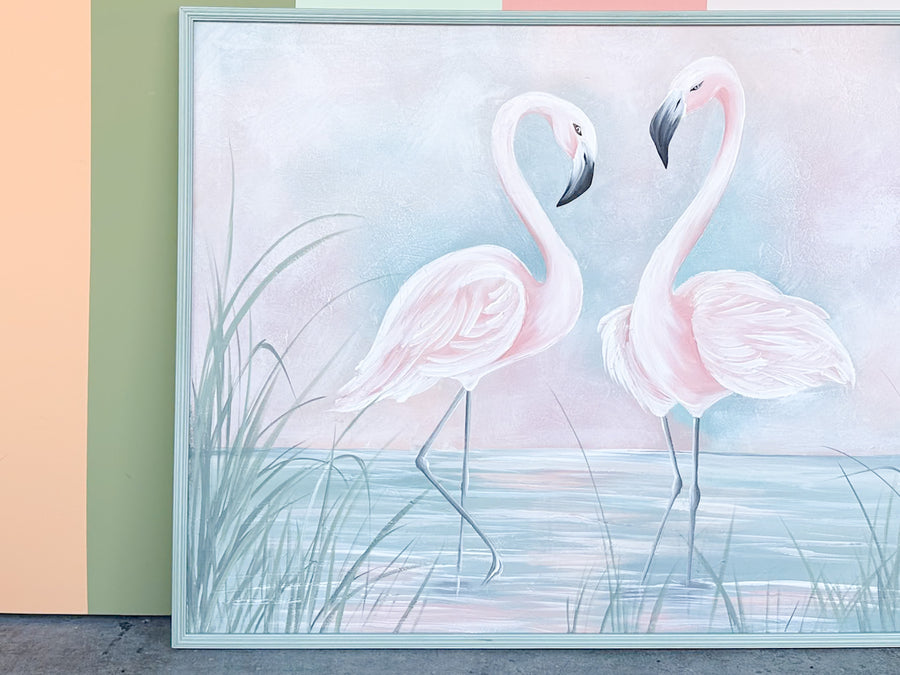 Large Old Florida Flamingo Painting