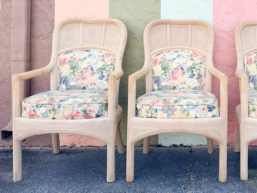 Set of Six Pencil Reed Rattan Dining Chairs