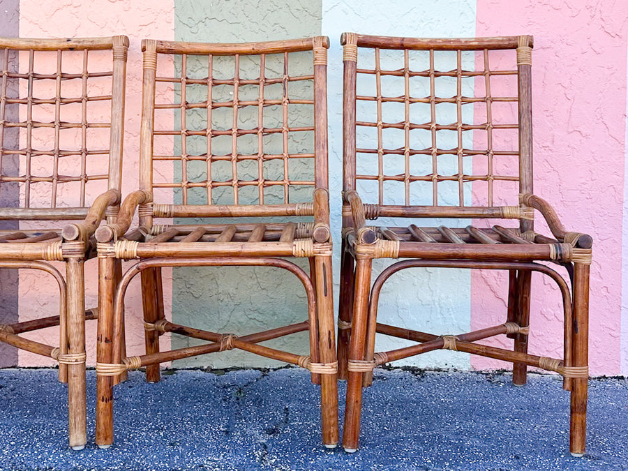 Set of Six Grid Back Rattan Dining Chairs