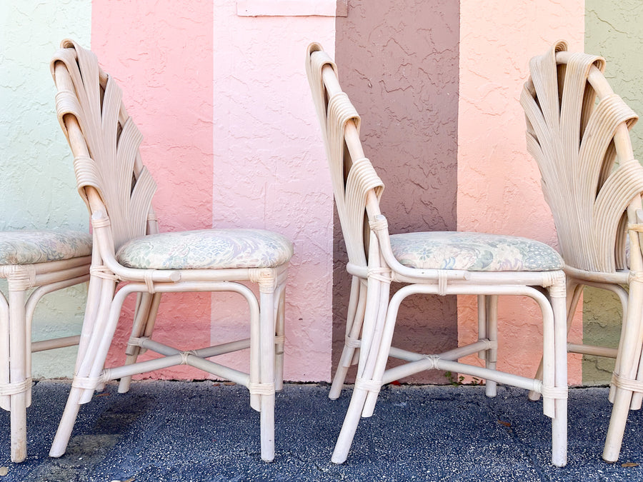 Set of Six Pencil Reed Rattan Dining Chairs