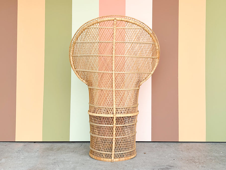 So 70’s Rattan Peacock Chair and Side Table