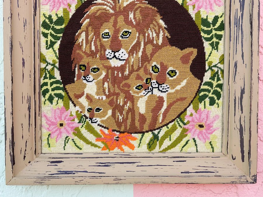 Lion Family Needlepoint Art