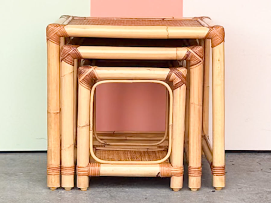 Set of Three Rattan Nesting Tables