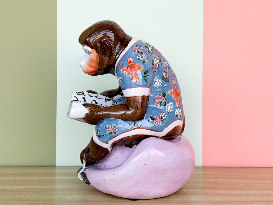 Porcelain Reading Monkey Figurine