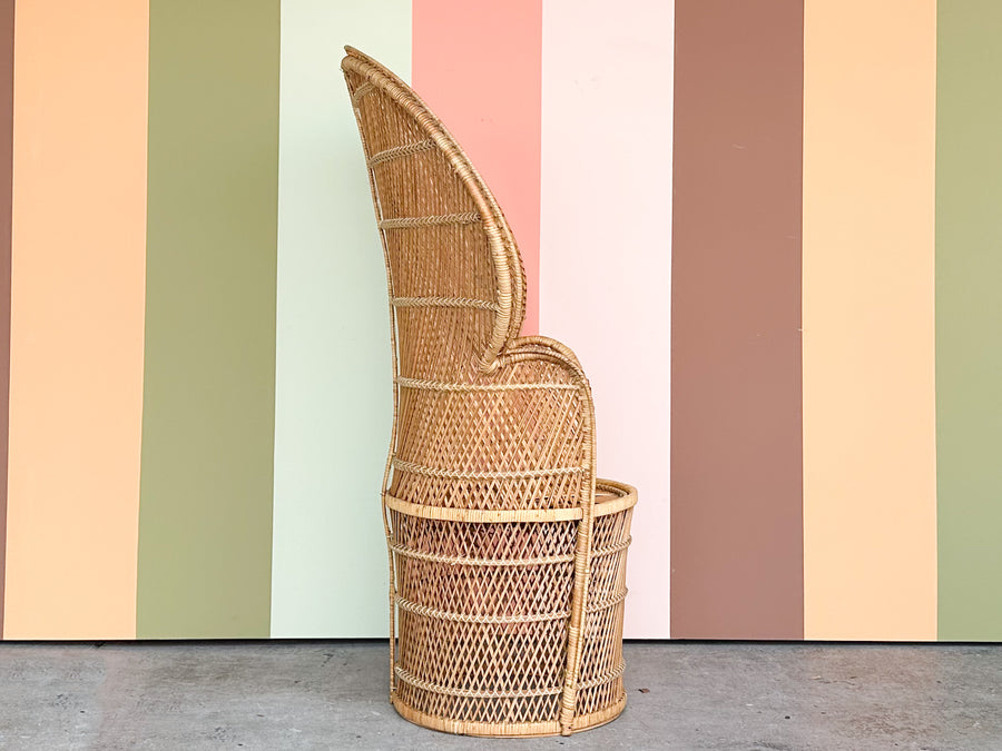 So 70’s Rattan Peacock Chair and Side Table