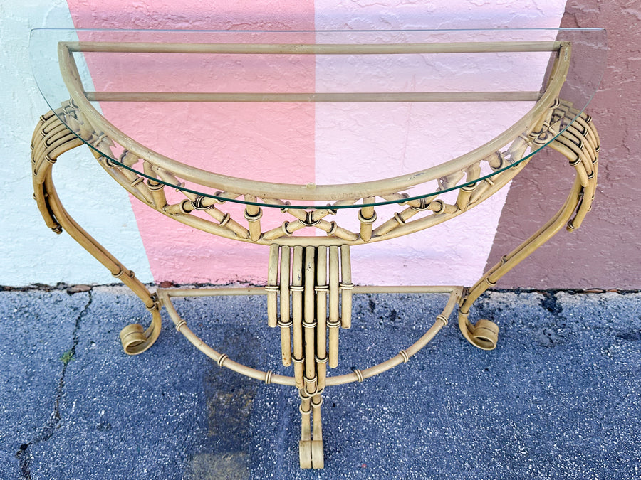 Metal Faux Bamboo Mirror and Demilune