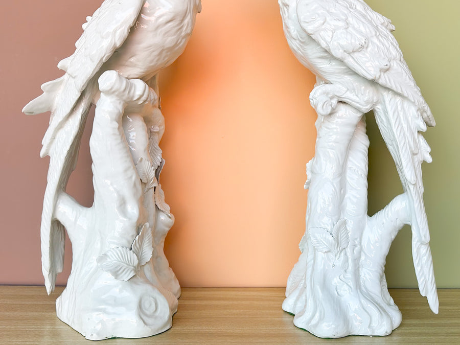 Pair of Large Porcelain Parrot Lamps