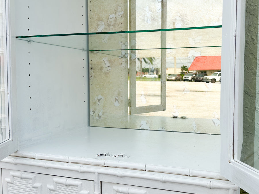 Faux Bamboo Cabinet with Antique Glass
