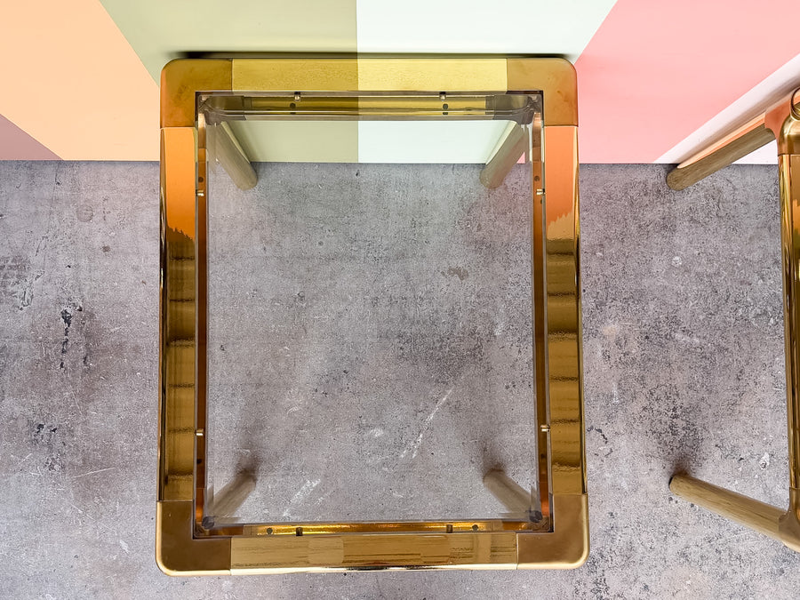 Pair of MCM Mastercraft Style Brass Side Tables