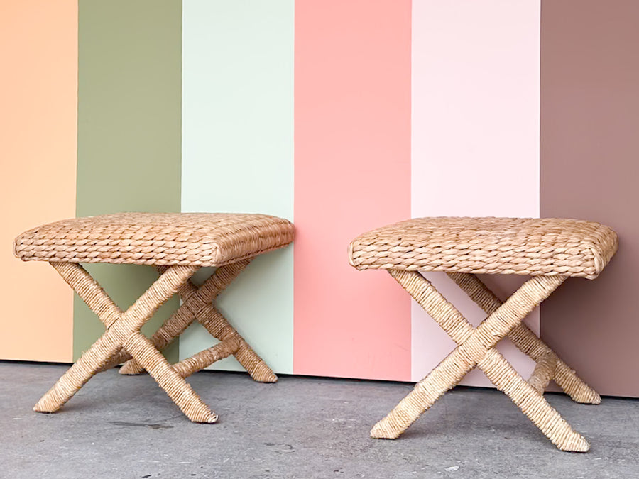 Pair of Seagrass X Benches