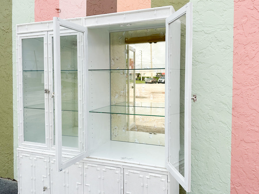Faux Bamboo Cabinet with Antique Glass