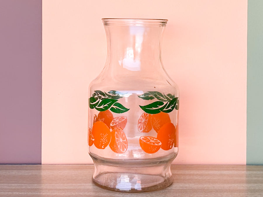 Set of Six Orange Juice Glasses and Pitcher