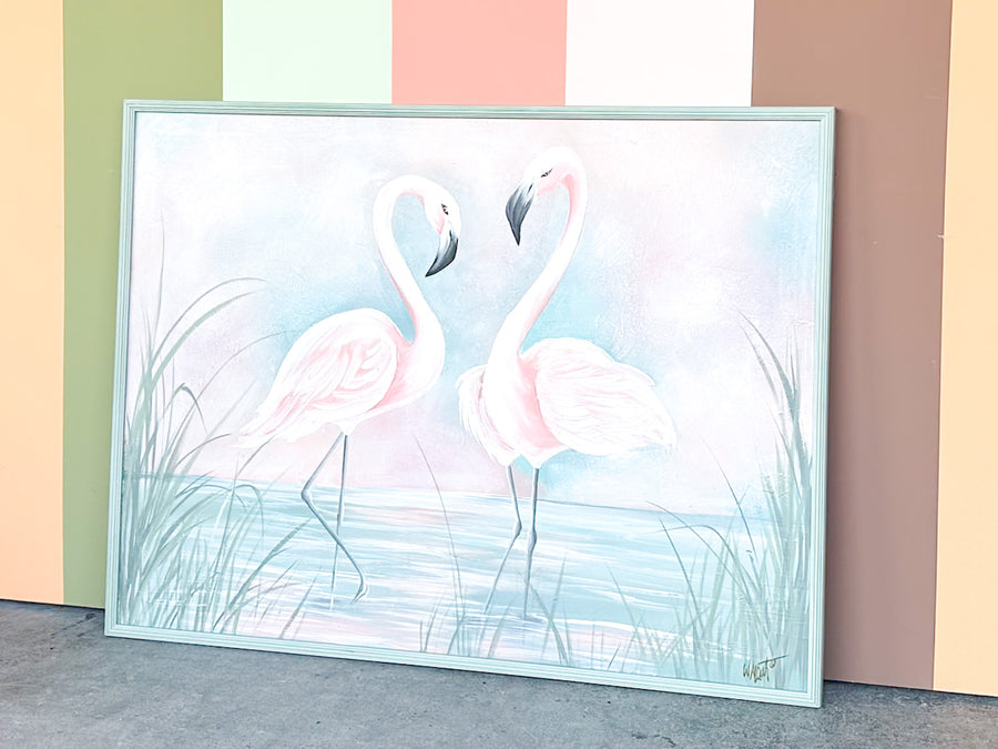 Large Old Florida Flamingo Painting