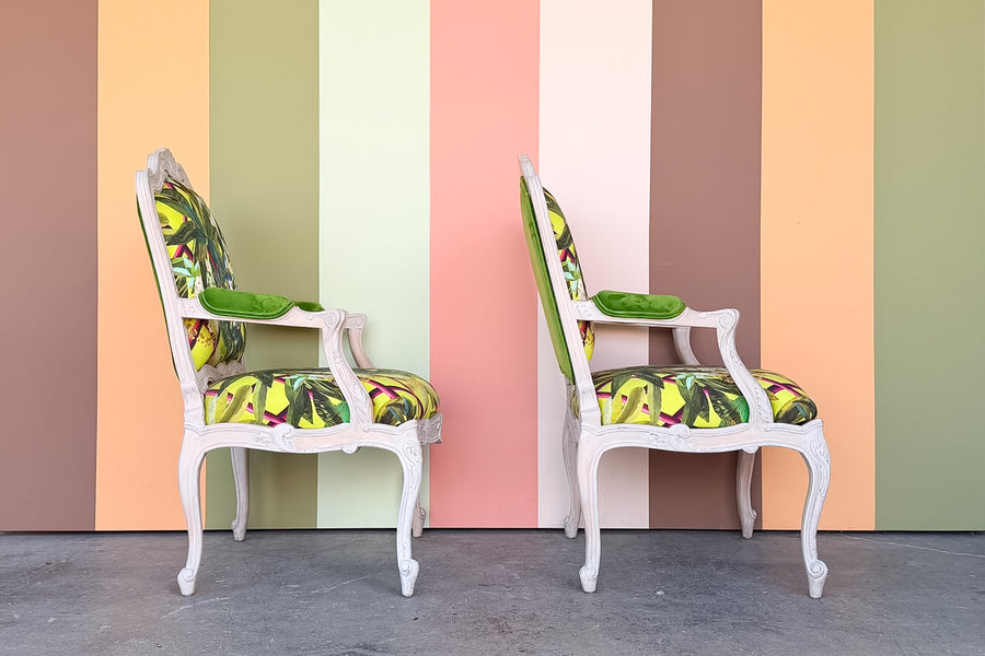 Pair of Tropical Shell Motif Bergere Chairs