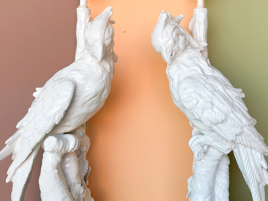 Pair of Large Porcelain Parrot Lamps