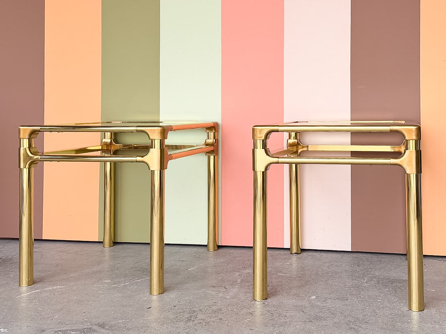 Pair of MCM Mastercraft Style Brass Side Tables
