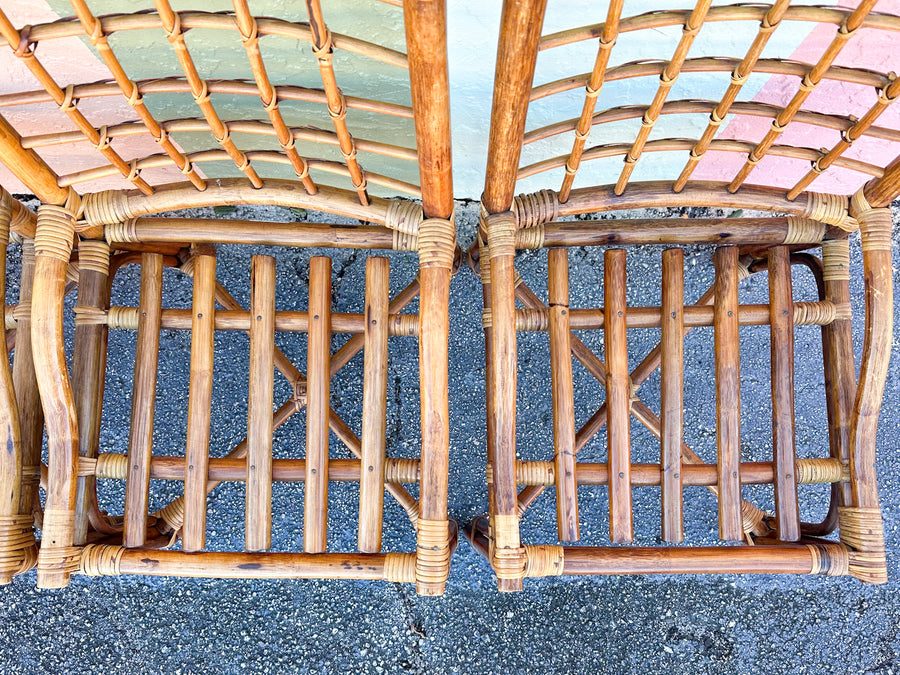 Set of Six Grid Back Rattan Dining Chairs