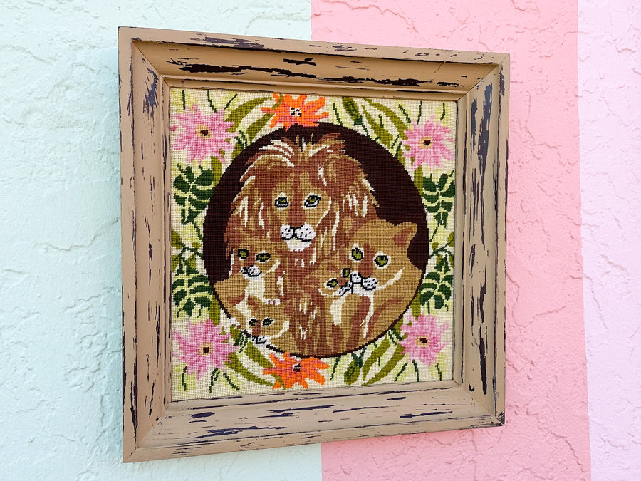 Lion Family Needlepoint Art