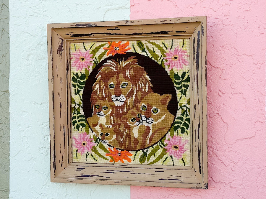 Lion Family Needlepoint Art