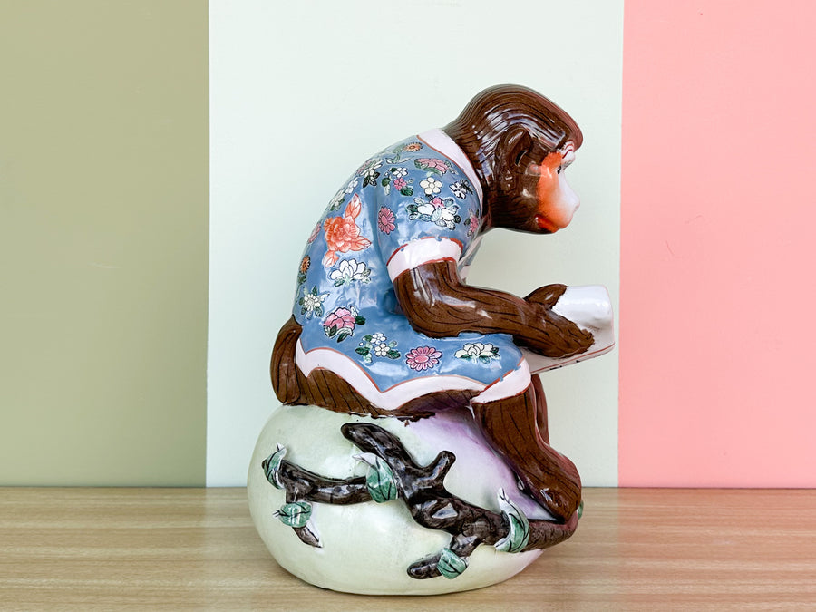 Porcelain Reading Monkey Figurine
