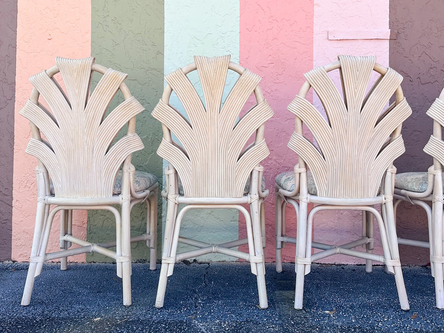 Set of Six Pencil Reed Rattan Dining Chairs