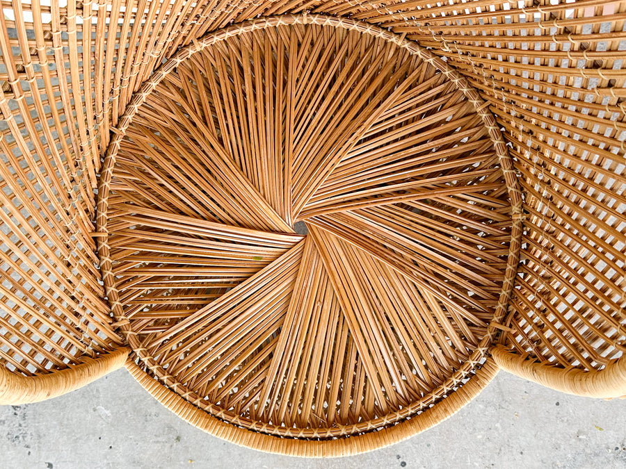 So 70’s Rattan Peacock Chair and Side Table