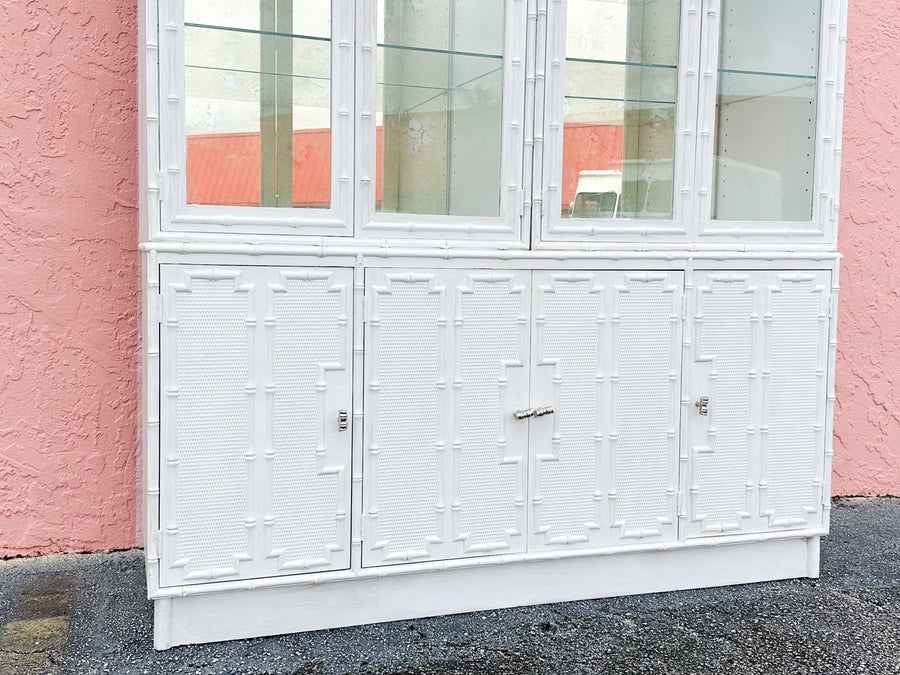 Faux Bamboo Cabinet with Antique Glass