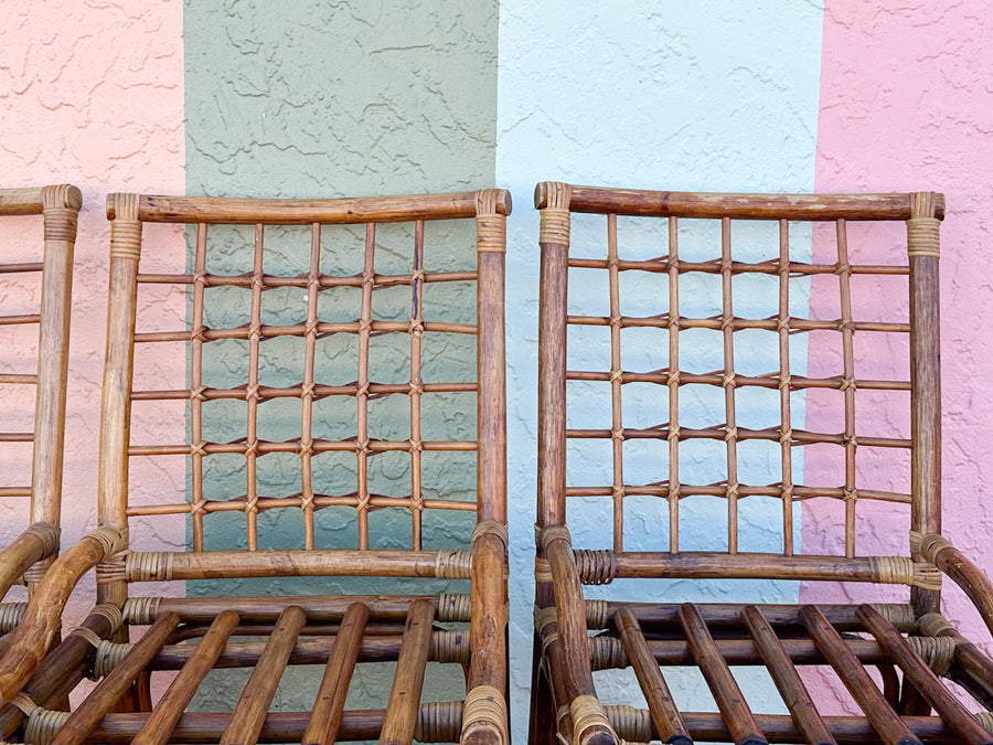 Set of Six Grid Back Rattan Dining Chairs