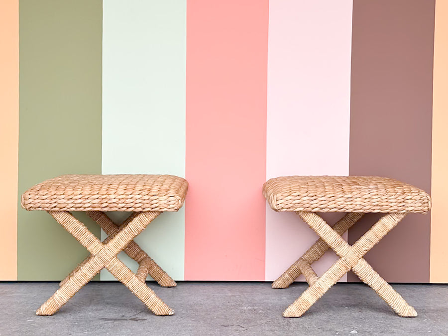 Pair of Seagrass X Benches