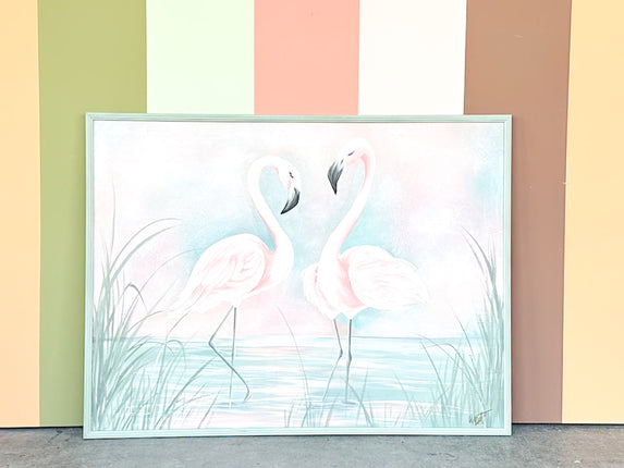 Large Old Florida Flamingo Painting