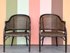 Pair of Handsome Cane and Faux Bamboo Barrel Chairs