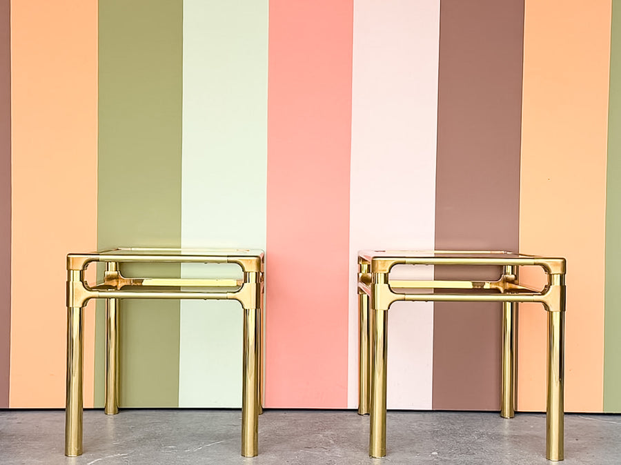 Pair of MCM Mastercraft Style Brass Side Tables