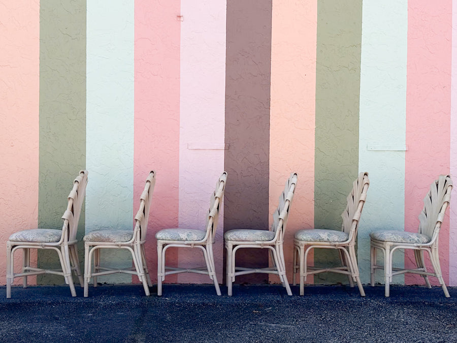 Set of Six Pencil Reed Rattan Dining Chairs