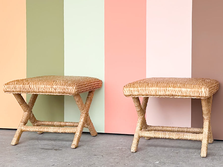 Pair of Seagrass X Benches