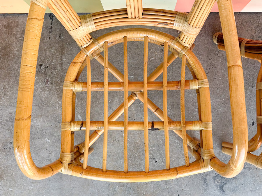 Pair of Island Style Palm Leaf Rattan Arm Chairs