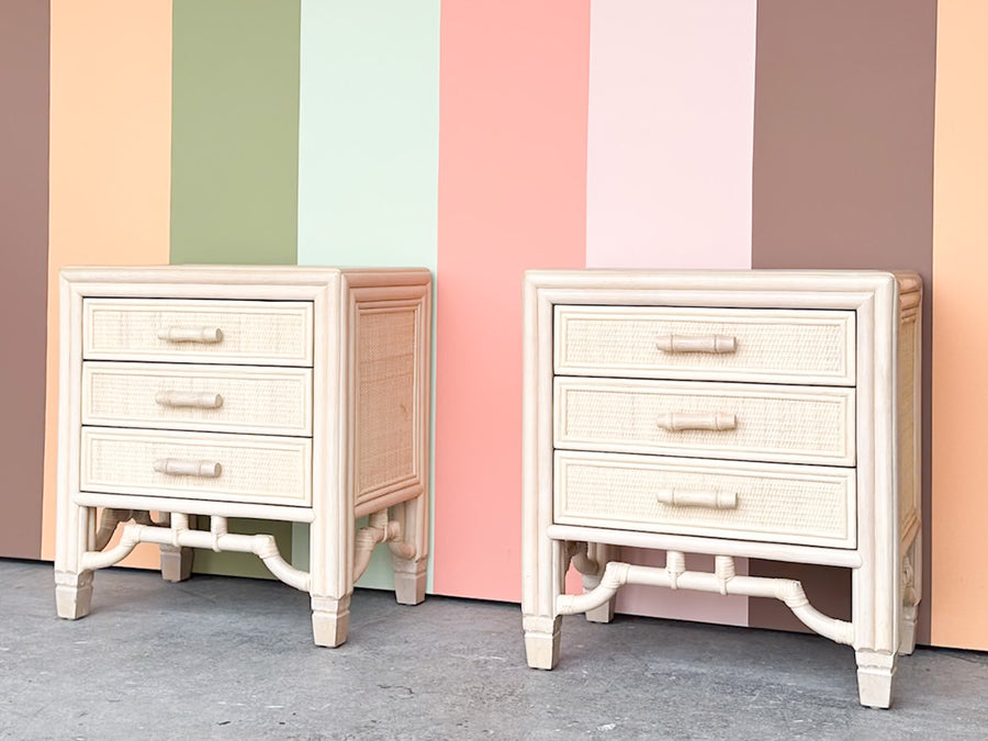 Pair of Coastal Rattan Nightstands